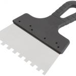 Шпатель 6х6мм 200мм, нержавеющий зубчатый с пластмассовой ручкой, FIT,06626