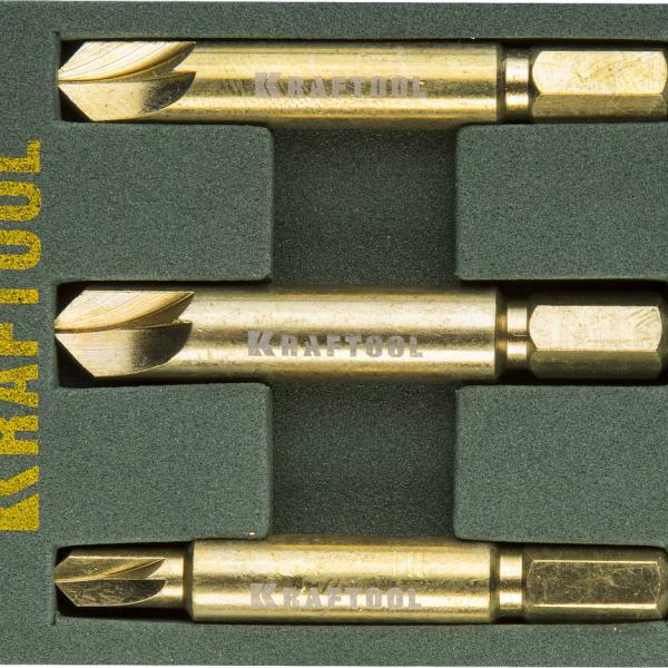 Набор экстракторов KRAFTOOL для выкручивания крепежа с износом граней шлица до 95%.PH1/PZ1,PH2/PZ2,PH3/PZ3,3 предмета 26770-H3